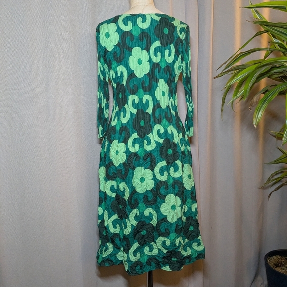Alquema Green Smash Pocket Dress Midi  Crinkle Long Sleeve Floral Print 0 Small - Picture 10 of 12